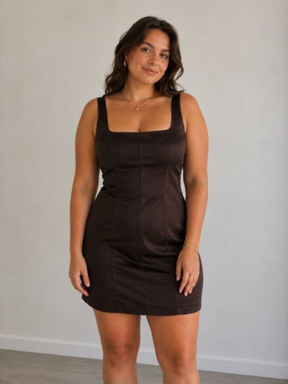 Aritzia Ten by Babaton Premiere Dress Shine Satin Rich Mocha Brown Size 16